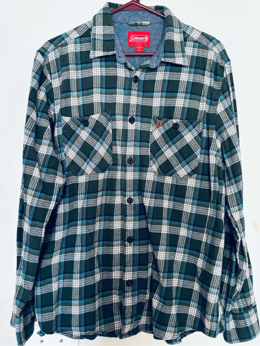 Coleman Green and White Plaid Button-Down Shirt